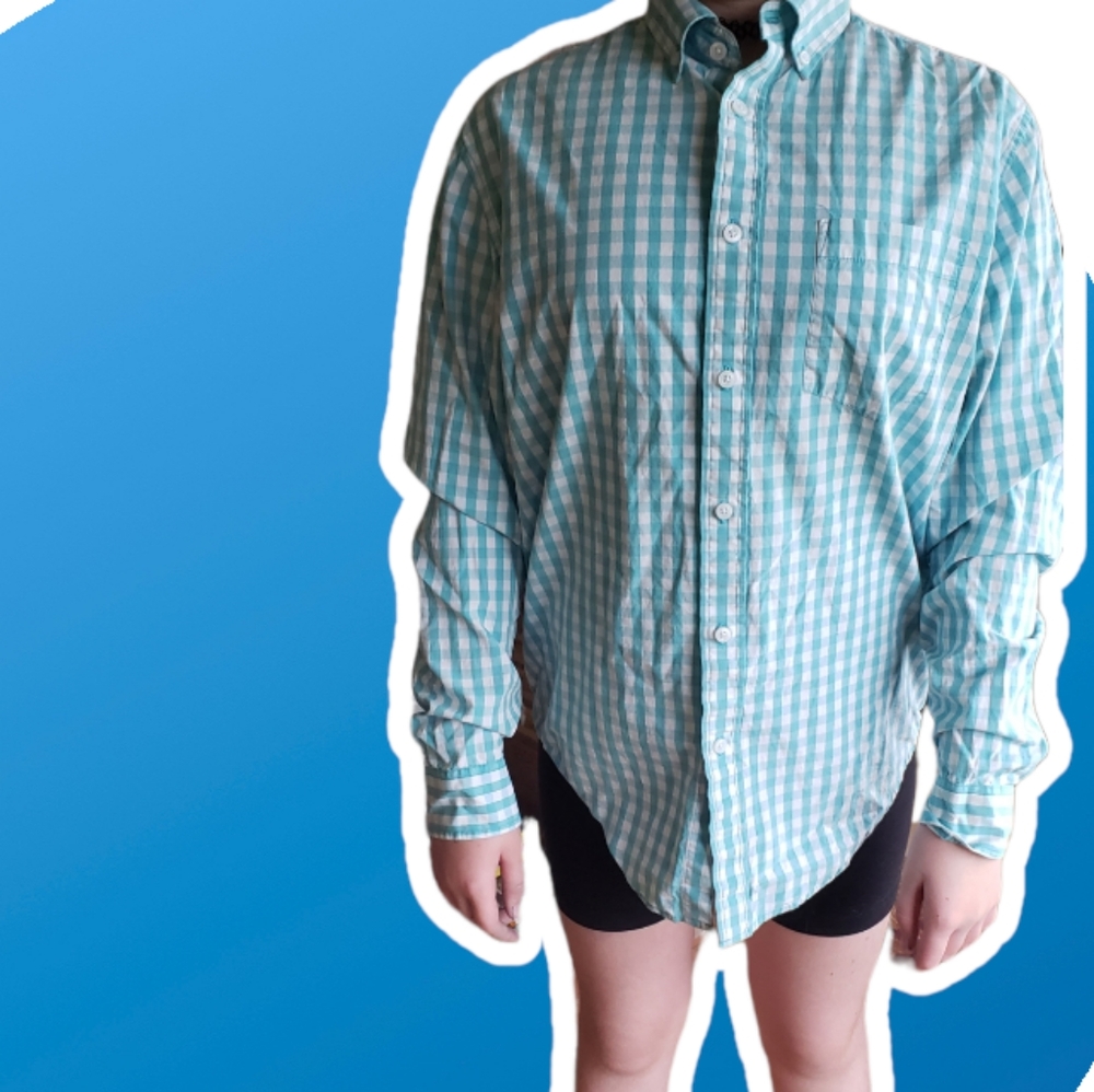 Blue and white plaid buttons down dress shirt (sku 352)